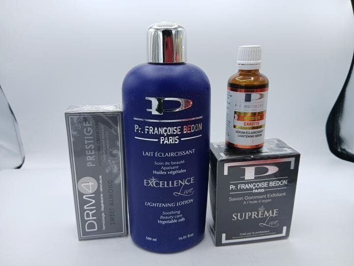 Francoise Bedon mini gamme , Lait Excellence, savon supreme, creme DRM Prestige et huile Carrot booster une combo efficace pour un teint illuminé - Imagen 2