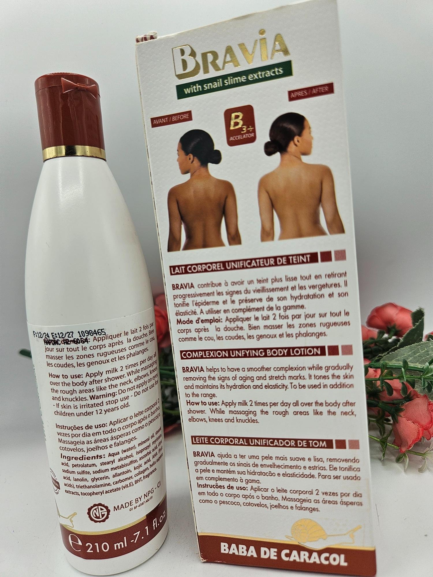 bravia lait corporelle eclaircissant à la bave d'escargot 250ml - Imagen 2