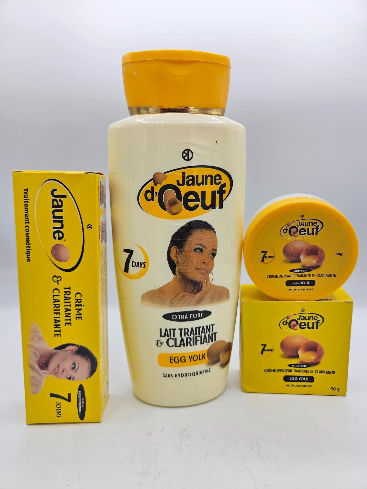Gamme Jaune d'Oeuf Crème tube , Lait 4500ml et Crème visage nti taches concentré clarifiant et efficace 3pcs - Imagen 5