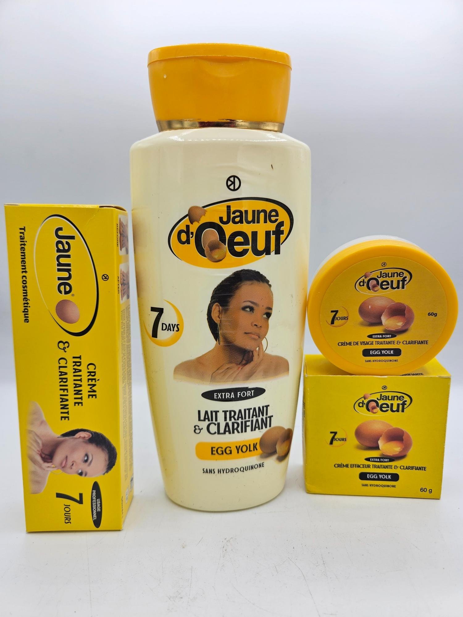 Gamme Jaune d'Oeuf Crème tube , Lait 4500ml et Crème visage nti taches concentré clarifiant et efficace 3pcs - Imagen 4
