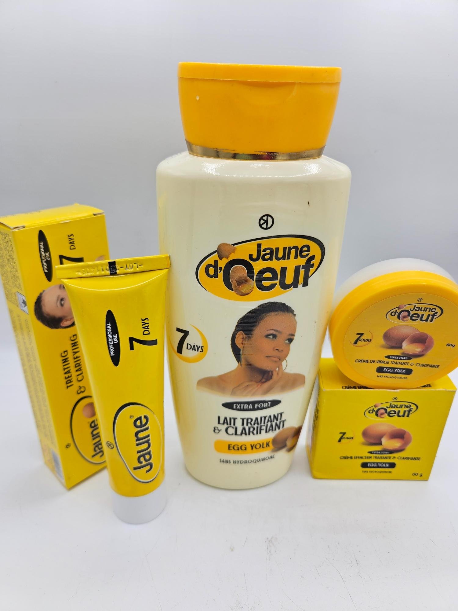Gamme Jaune d'Oeuf Crème tube , Lait 4500ml et Crème visage nti taches concentré clarifiant et efficace 3pcs - Imagen 3