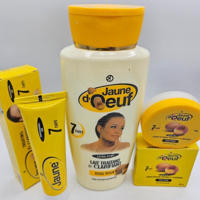 Gamme Jaune d'Oeuf Crème tube , Lait 4500ml  et Crème visage nti taches concentré clarifiant et  efficace 3pcs