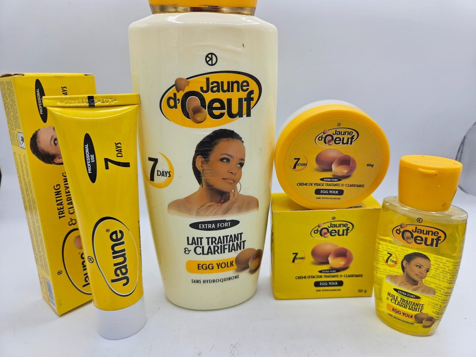 Gamme Jaune d'Oeuf Crème tube , Lait 4500ml , L'huile et Crème visage nti taches concentré clarifiant et efficace 4pcs - Imagen 2