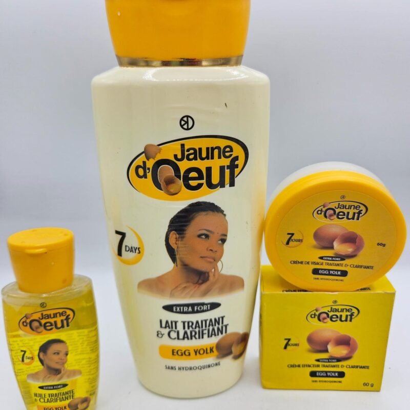 Gamme Jaune d'Oeuf Savon , Lait 4500ml , et Crème visage nti taches concentré clarifiant et efficace 3pcs
