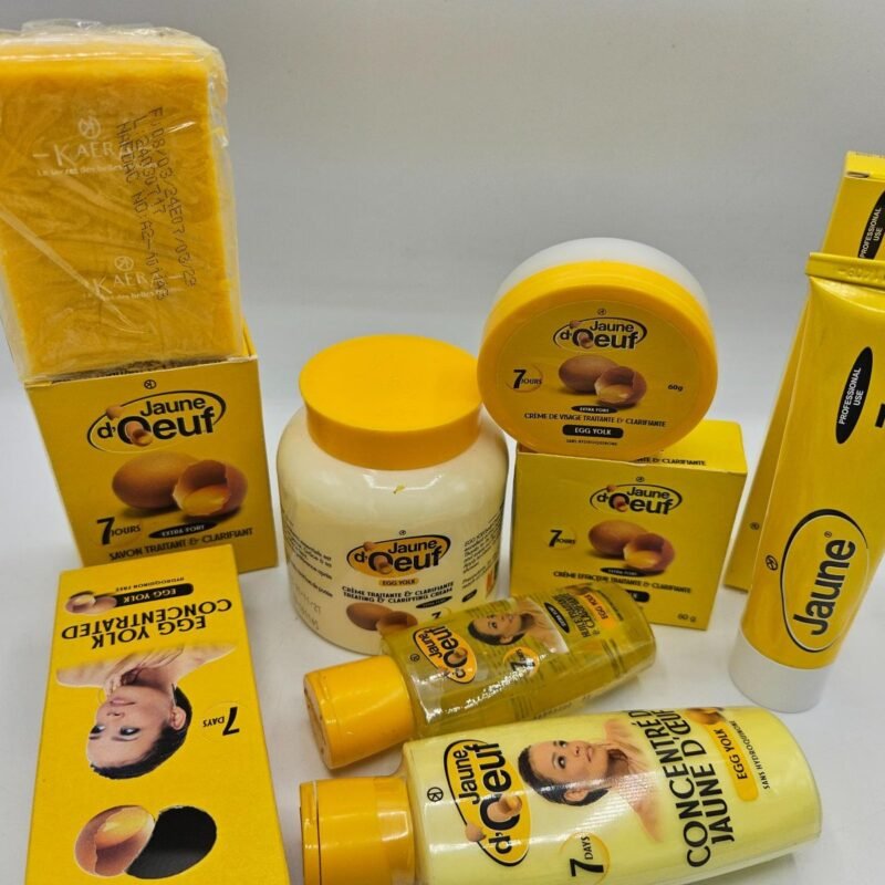 Gamme Jaune d'Oeuf Savon , creme pot 400ml , Creme tube, Concentré, Crème visage Et Huile anti taches concentré clarifiant et efficace 6pcs