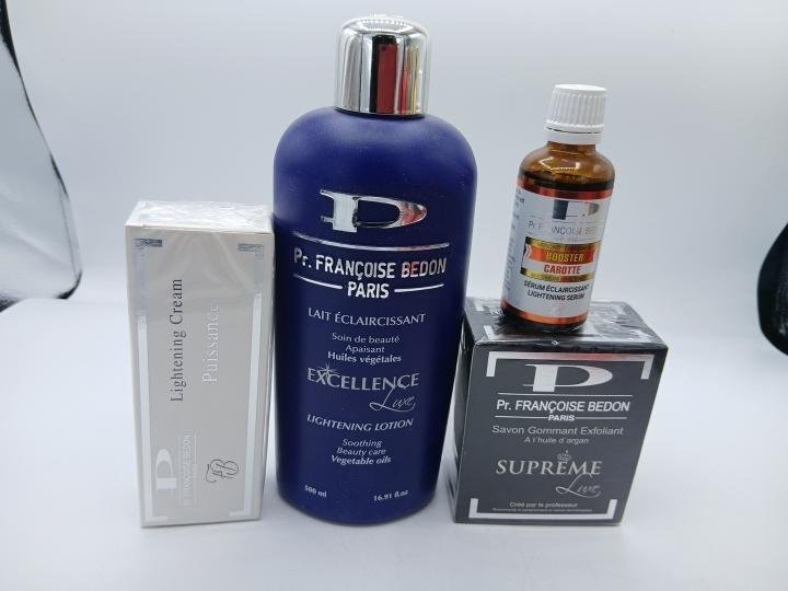 Mini Gama Françoise Bedon Excellence – Leche Excellence, Jabón Suprême, Crema Puissance y Aceite Carrot Booster