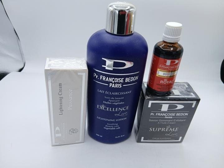 Mini Gama Françoise Bedon Excellence – Leche Excellence, Jabón Suprême, Crema Puissance y Aceite Royal Puissance