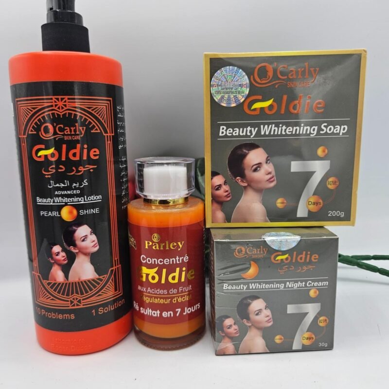 Gamme clarifiant et unifiant de teint, goldie, lait 500ml , serum , creme visage et savon