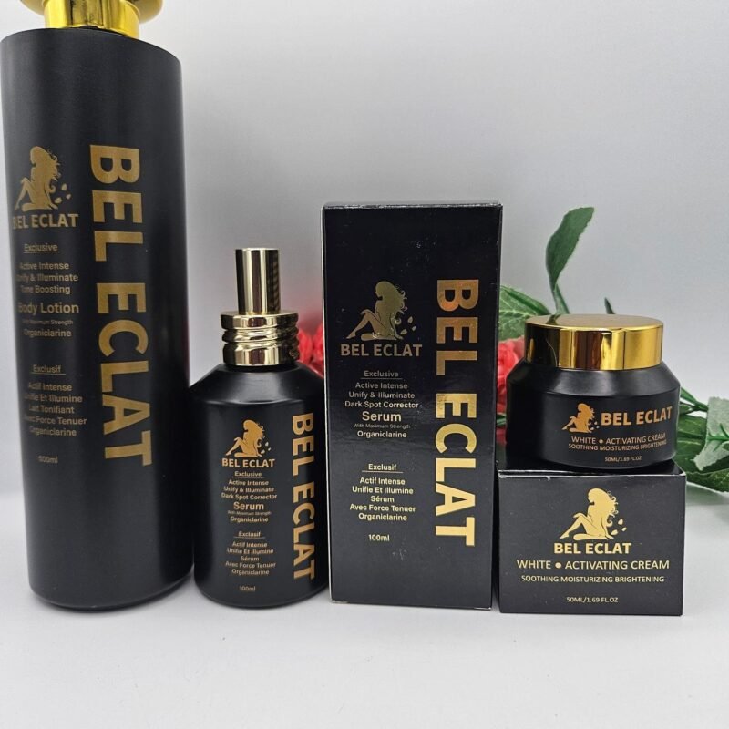 Lait, serum ET Creme visage  Bel Eclat visage et corps pour un teint étincelant